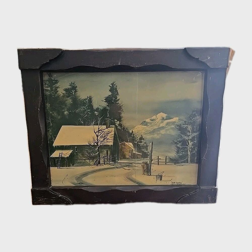 Vintage High Country Steve Stallinger Brown Wooden Framed Picture Print 15"x19"